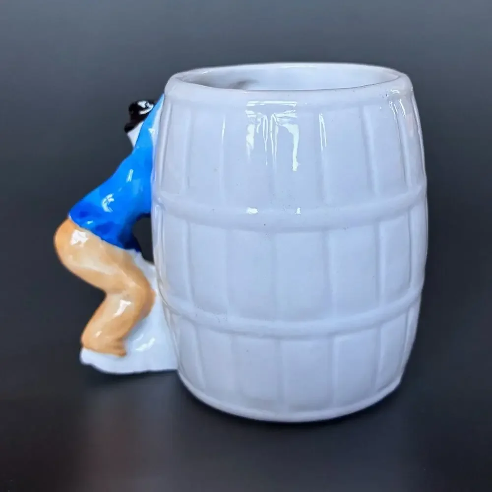 Vintage Made in Japan Risqué Novelty Barrel Mug Figural Man Woman Ceramic